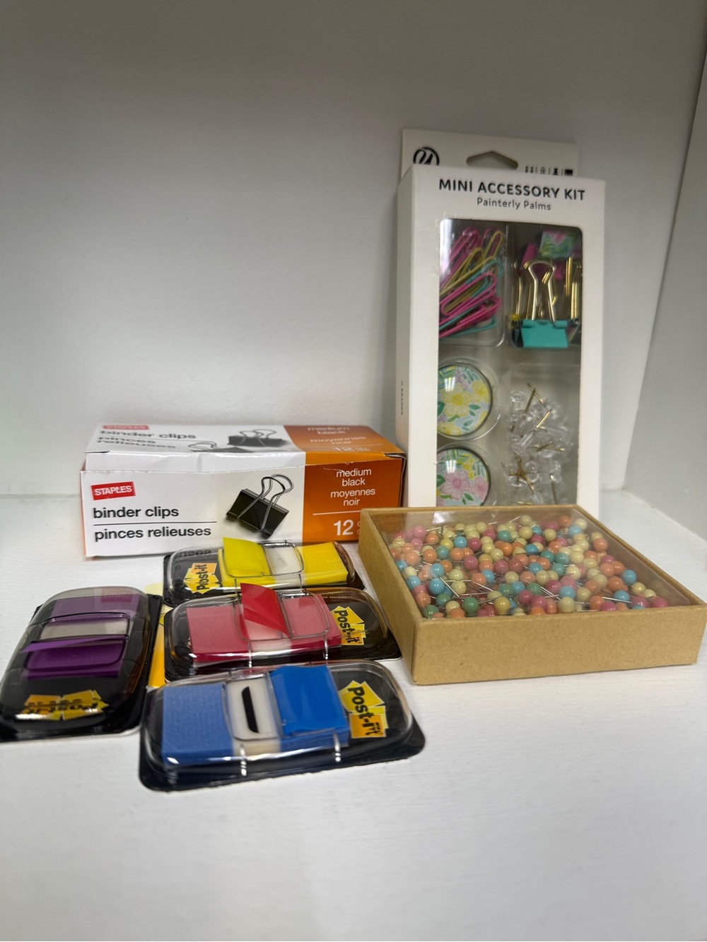 Office Supply Bundle – Post-it, Pins & Binder Clips – NEW Desk Accessories